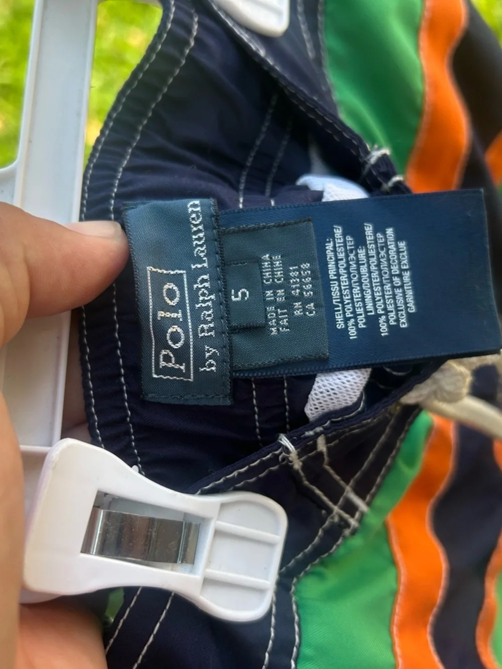 Ralph Lauren Green Navy Orange Striped Swim Shorts